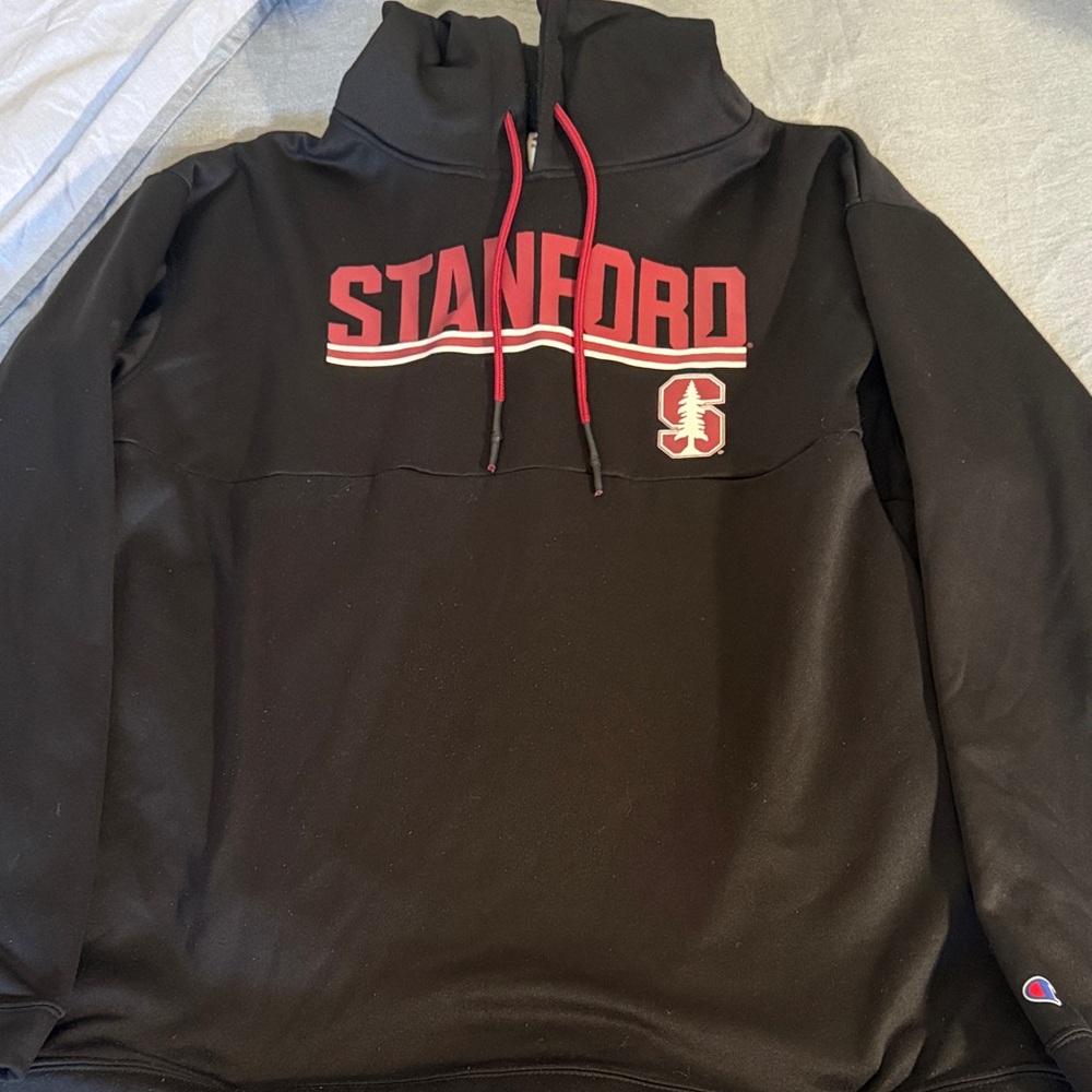 Champion Black Stanford Pullover Sweatshirt with Red Accent